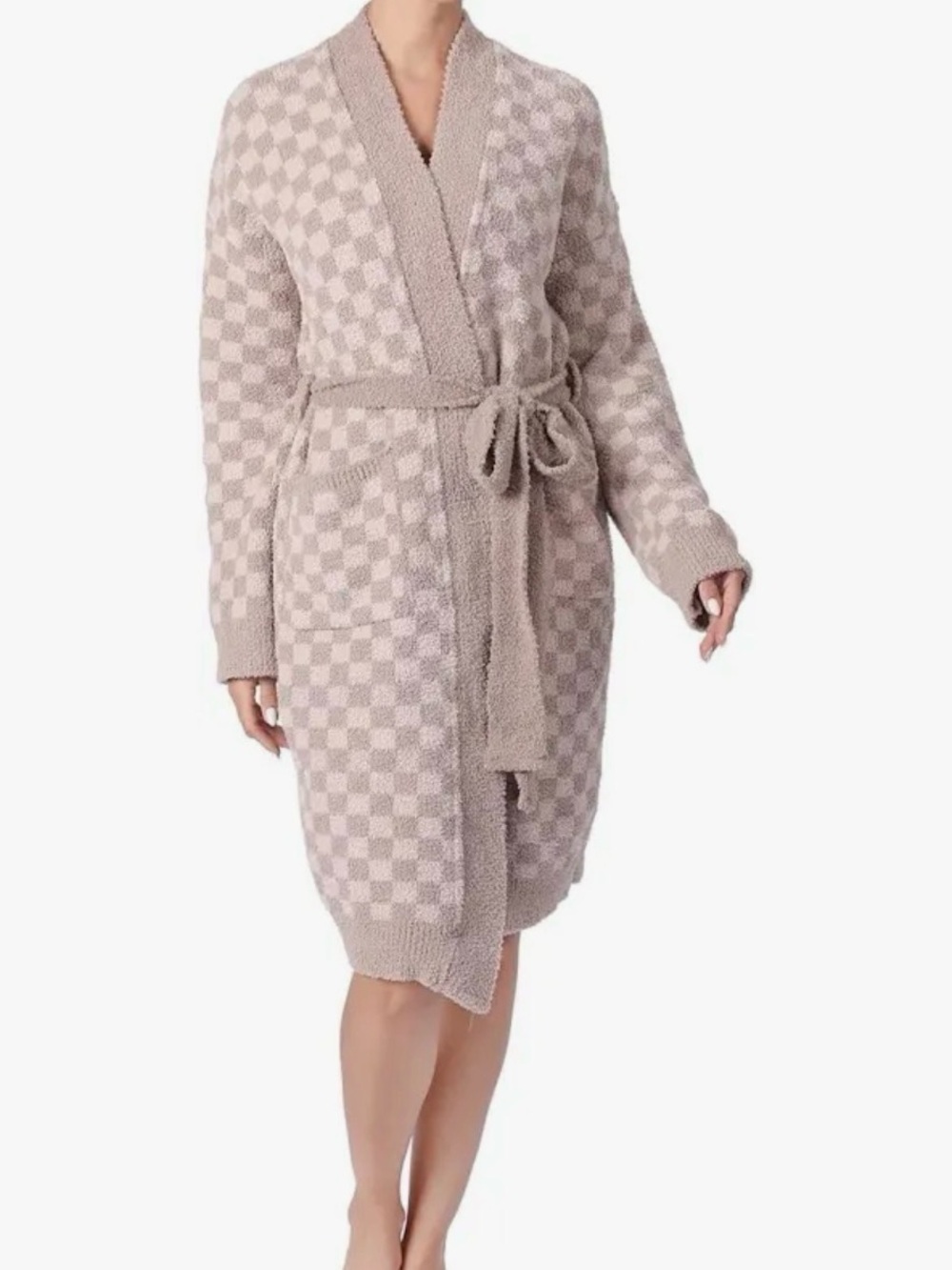Bearberry Cozy Checkered Robe Size S Soft Plush Fleece Spa Lounge Wrap